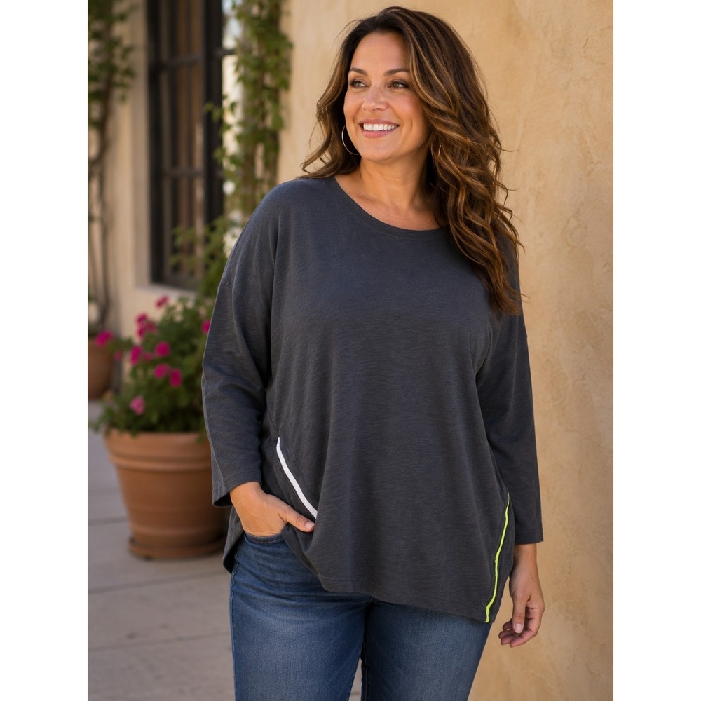 TOP LIGNE Women's Size Medium Top Black 3/4‎ Sleeves -1371